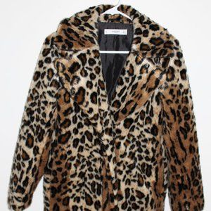NWOT Mango Leopard Faux Fur Coat